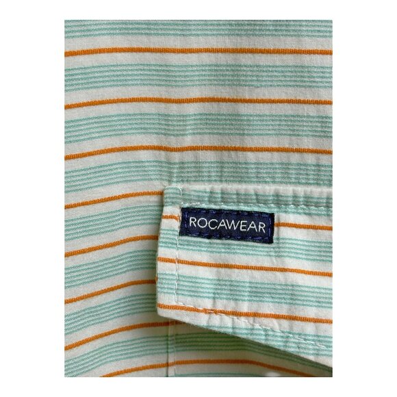 Y2K Rocawear Classic Green Vertical Striped Button Down SS Shirt - Picture 9 of 10